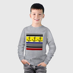 Лонгслив хлопковый детский Якоря на полосатом фоне, цвет: меланж — фото 2
