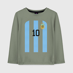 Лонгслив хлопковый детский Месси сборная Аргентины ЧМ 2022, цвет: авокадо