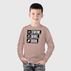 Лонгслив хлопковый детский Swim bike run, цвет: пыльно-розовый — фото 2