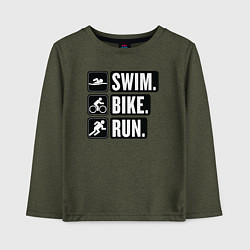 Лонгслив хлопковый детский Swim bike run, цвет: меланж-хаки