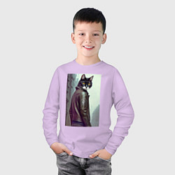 Лонгслив хлопковый детский Модный котяра - Лондон - нейросеть, цвет: лаванда — фото 2