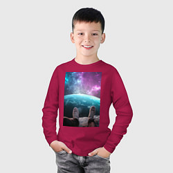 Лонгслив хлопковый детский Шаг в космосе, цвет: маджента — фото 2