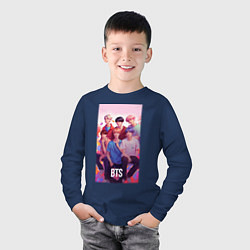 Лонгслив хлопковый детский BTS art anime style, цвет: тёмно-синий — фото 2