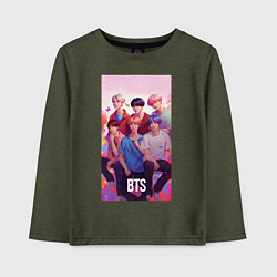 Лонгслив хлопковый детский BTS art anime style, цвет: меланж-хаки