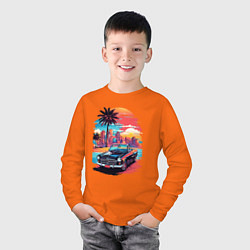 Лонгслив хлопковый детский Автомобиль на пляже, цвет: оранжевый — фото 2