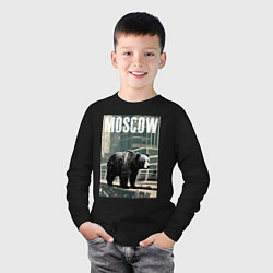 Лонгслив хлопковый детский Москва - Россия - медведь, цвет: черный — фото 2