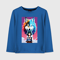 Лонгслив хлопковый детский Cute girl and wolf - anime - neural network, цвет: синий