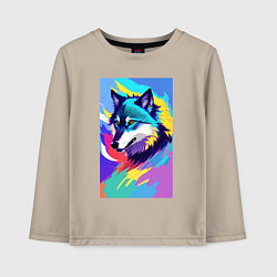 Лонгслив хлопковый детский Wolf - pop art - neural network, цвет: миндальный