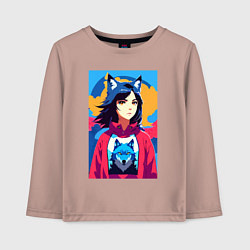 Детский лонгслив Девочка-волчонок - фурри - аниме