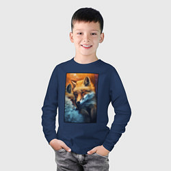 Лонгслив хлопковый детский Милые лисички, цвет: тёмно-синий — фото 2