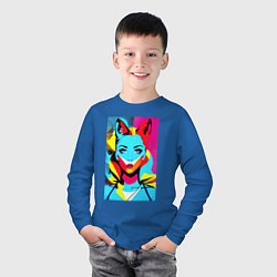 Лонгслив хлопковый детский Fox girl - pop art - neural network, цвет: синий — фото 2