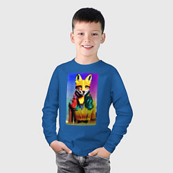 Лонгслив хлопковый детский Fox girl - fashionista - pop art, цвет: синий — фото 2