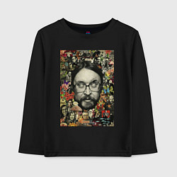 Лонгслив хлопковый детский Егор Летов коллаж, цвет: черный