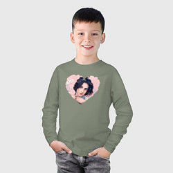 Лонгслив хлопковый детский Тимоти в сердечке, цвет: авокадо — фото 2