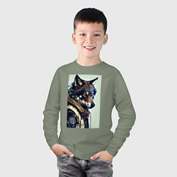 Лонгслив хлопковый детский Матёрый модный волчара, цвет: авокадо — фото 2