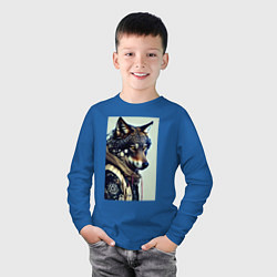 Лонгслив хлопковый детский Матёрый модный волчара, цвет: синий — фото 2