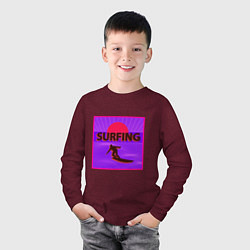 Лонгслив хлопковый детский Сёрфинг в стиле киберпанк, цвет: меланж-бордовый — фото 2