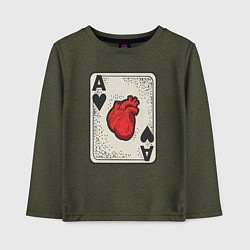 Лонгслив хлопковый детский Туз сердца, цвет: меланж-хаки