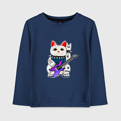Лонгслив хлопковый детский Японский кот нэко с гитарой, цвет: тёмно-синий