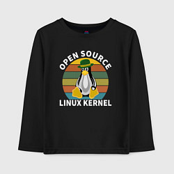 Лонгслив хлопковый детский Пингвин ядро линукс, цвет: черный