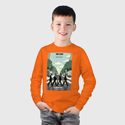 Лонгслив хлопковый детский Skibidi toilet Beatles cameramen, цвет: оранжевый — фото 2