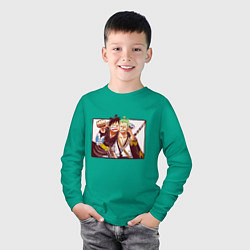 Лонгслив хлопковый детский Луффи и Ророноа Зоро - Ван пис, цвет: зеленый — фото 2