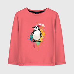 Лонгслив хлопковый детский Красочный пингвин, цвет: коралловый