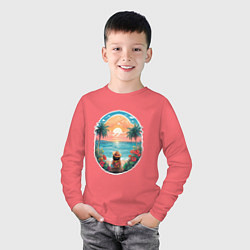 Лонгслив хлопковый детский Прекрасный закат на море, цвет: коралловый — фото 2