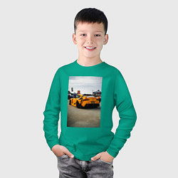 Лонгслив хлопковый детский Авто в желтом цвете, цвет: зеленый — фото 2