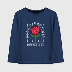 Лонгслив хлопковый детский Японская роза, цвет: тёмно-синий