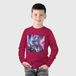 Лонгслив хлопковый детский Горилла в стиле киберпанк, цвет: маджента — фото 2