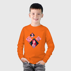 Лонгслив хлопковый детский Хаотичные арты участниц Блэк Пинк, цвет: оранжевый — фото 2