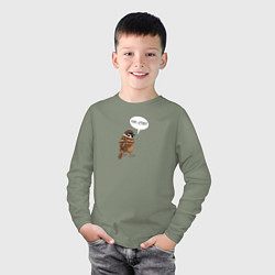 Лонгслив хлопковый детский Воробей со смешной надписью - Гоп-стоп, цвет: авокадо — фото 2