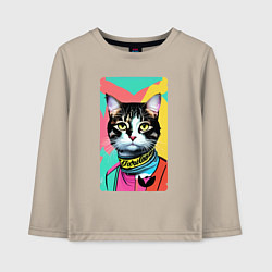 Лонгслив хлопковый детский Pop art cat - neural network, цвет: миндальный