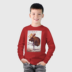 Лонгслив хлопковый детский Лось хоба, цвет: красный — фото 2