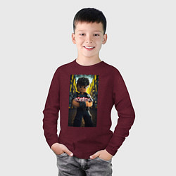 Лонгслив хлопковый детский Roblox man and logo, цвет: меланж-бордовый — фото 2