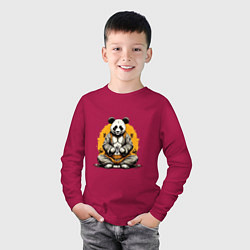Лонгслив хлопковый детский Панда на медитации, цвет: маджента — фото 2