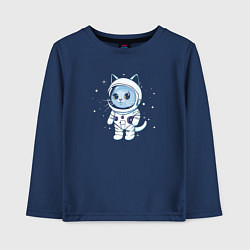 Лонгслив хлопковый детский Котик в космосе, цвет: тёмно-синий