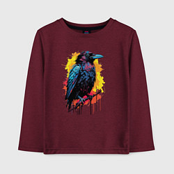 Лонгслив хлопковый детский Яркий ворон - красочная птица, цвет: меланж-бордовый