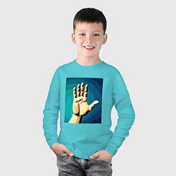 Лонгслив хлопковый детский Приветствие рукой, цвет: бирюзовый — фото 2