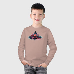Лонгслив хлопковый детский Треугольный мир киберпанка, цвет: пыльно-розовый — фото 2
