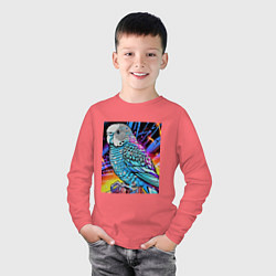 Лонгслив хлопковый детский Волнистый синий попугай, цвет: коралловый — фото 2