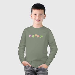 Лонгслив хлопковый детский Счастливый, цвет: авокадо — фото 2