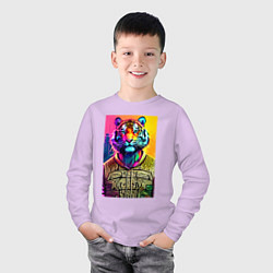 Лонгслив хлопковый детский Городской тигр - нейросеть, цвет: лаванда — фото 2