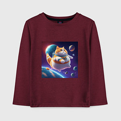 Лонгслив хлопковый детский Толстый кот в космосе, цвет: меланж-бордовый