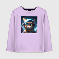 Лонгслив хлопковый детский Котик космонавт в очках в космосе, цвет: лаванда