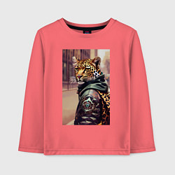 Лонгслив хлопковый детский Cool leopard - urban style - neural network, цвет: коралловый