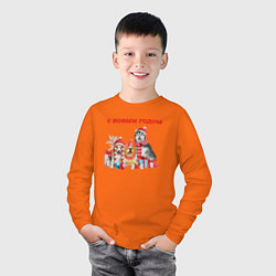 Лонгслив хлопковый детский Новогодние собачки, цвет: оранжевый — фото 2