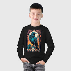 Лонгслив хлопковый детский Ворон в рамке, цвет: черный — фото 2