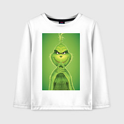 Лонгслив хлопковый детский Коварный Гринч похититель Рождества, цвет: белый